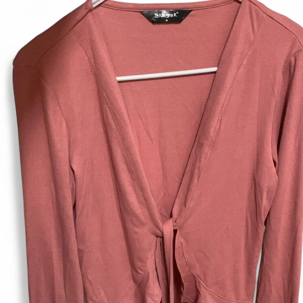 Women's Tie Front Knit Ruffled Long Sleeve Open Cardigan - Picture 2 of 13